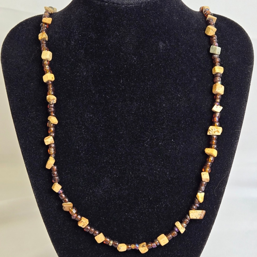 Beaded‎ Necklace, Neutral Earthy Tones, Boho Bohemian Rustic, Lobster Clasp